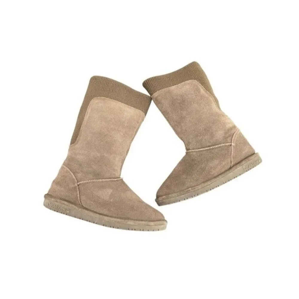 Bear Paws Suede Boots Women 9 Brown Slip-On Warm Cozy